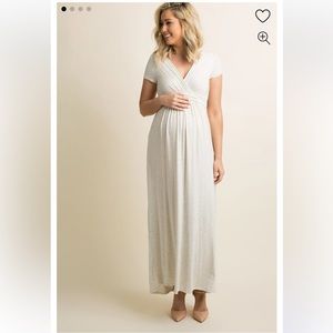 PinkBlush Beige Draped Maternity/Nursing Maxi Dress size Medium